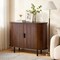 Walnut Mid-Century Fluted Coffee Bar Cabinet with 2 Sliding Doors Sideboard